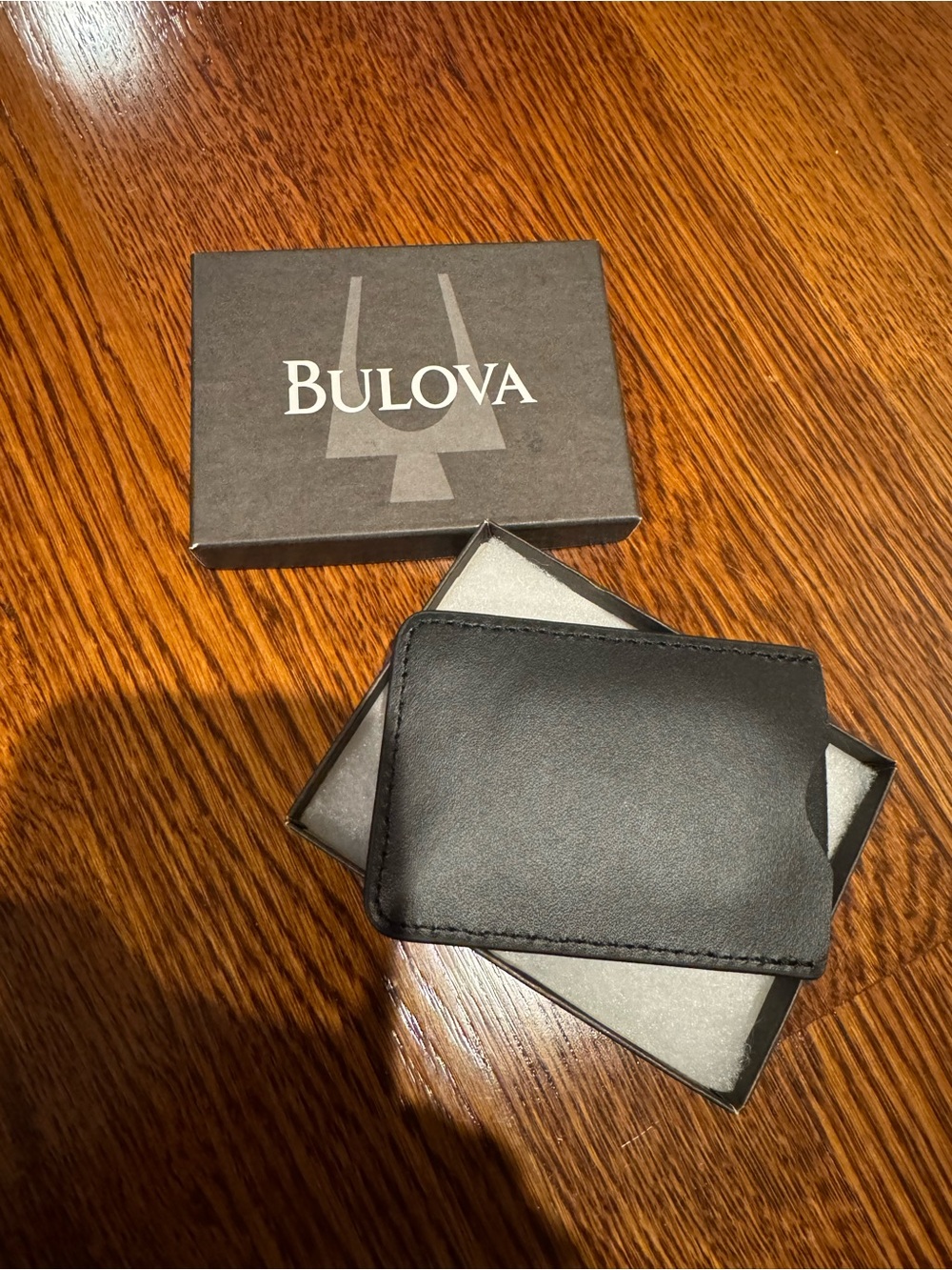 Bulova Black Leather Money Clip Card Sleeve